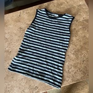 Zara Striped Navy and Light Blue Sleeveless Blouse Size Large Excellent Conditio
